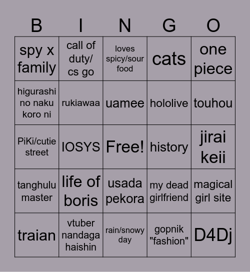 Untitled Bingo Card