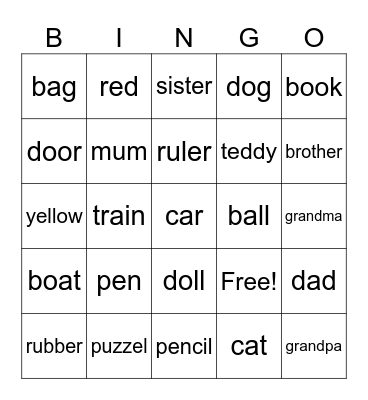 vocabulary Bingo Card