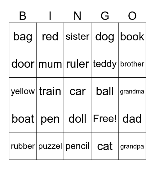 vocabulary Bingo Card