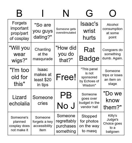 Kitsune Kon 2026 Bingo Card