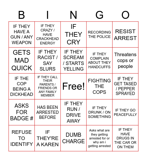 COP CAM BINGO Card
