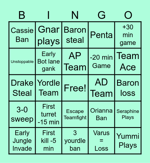 League Bingo Card