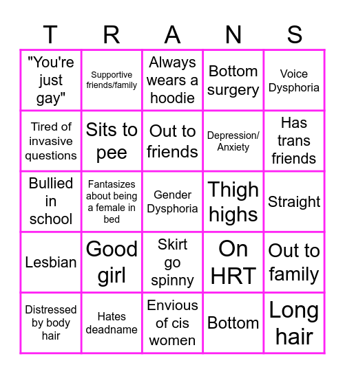 Transfemme Bingo Card