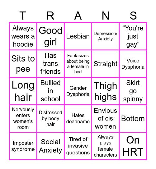 Transfemme Bingo Card