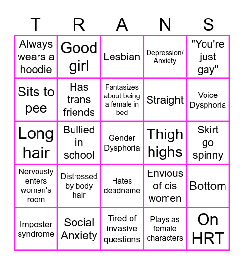 Transfemme Bingo Card