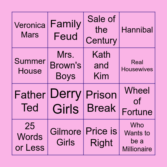 TV Shows Bingo Card
