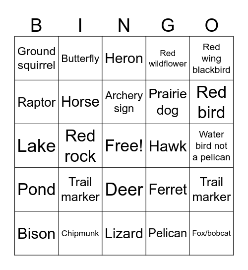 Devil’s Backbone/St Vrain/ Arsenal NWR Bingo Card