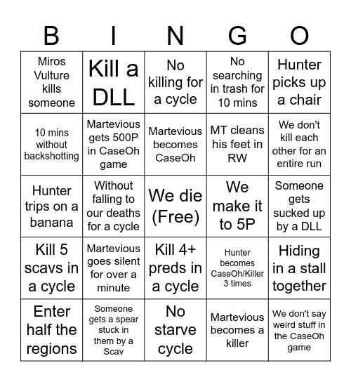 Goon Board Bingo Card