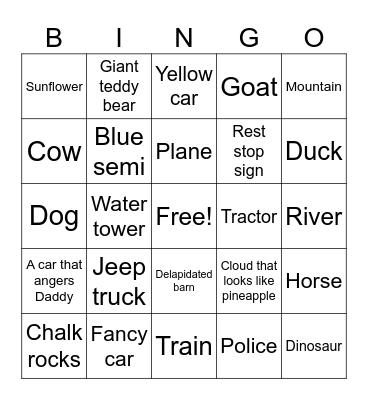 Road Trip/ Monument Rocks/ Castle Rock Bingo Card