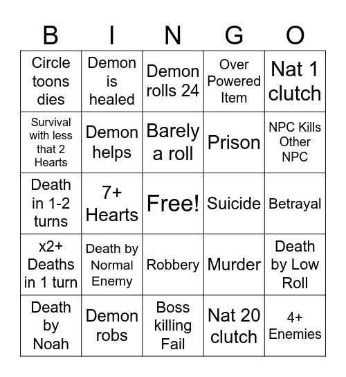 Magic the Noah 30 Youtubers Bingo Card