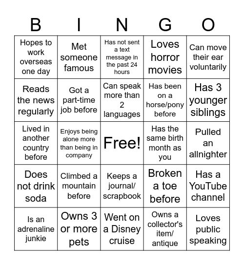 Someone who... Bingo Card