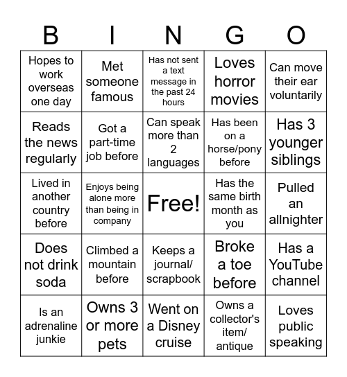 Someone who... Bingo Card
