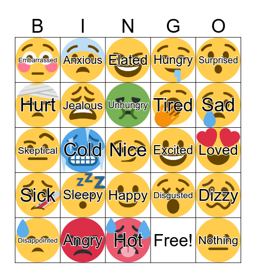 Emoji Feelings Bingo Card