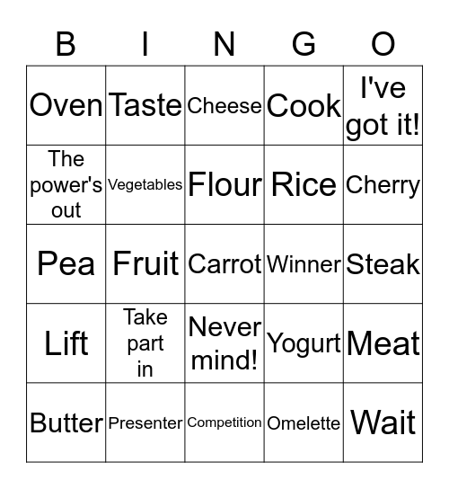JUNIOR COOKS Bingo Card