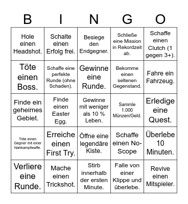 game bingo Card