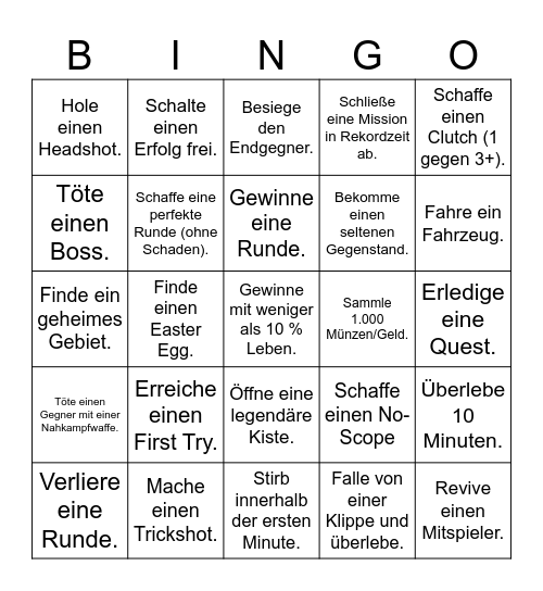 game bingo Card