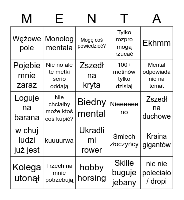 MENTAL BINGO Card