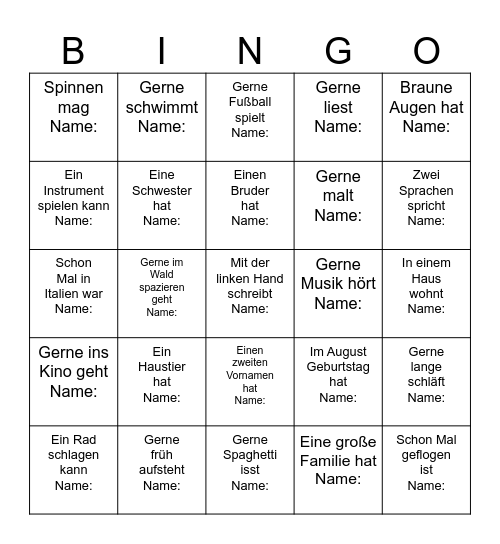 Kennenlern-Bingo Card