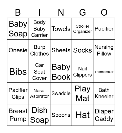 Baby Gift Bingo Card