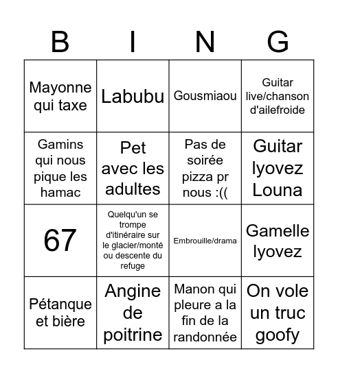 ailefroide bingo Card