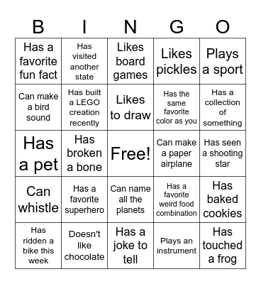 Friendship Bingo! Bingo Card
