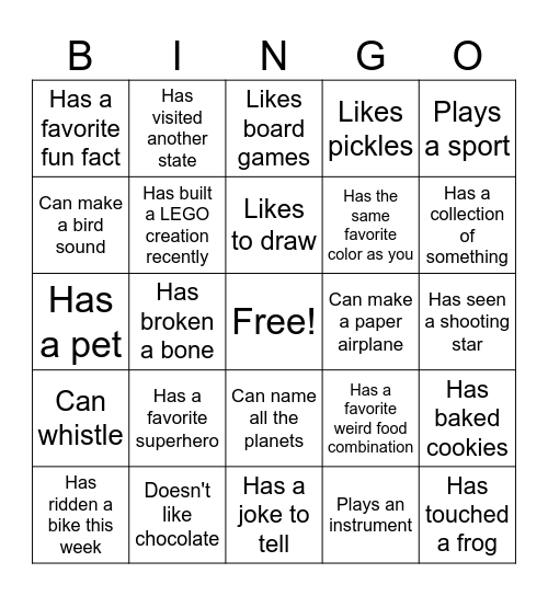 Friendship Bingo! Bingo Card