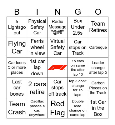 British GP 2026 Bingo Card