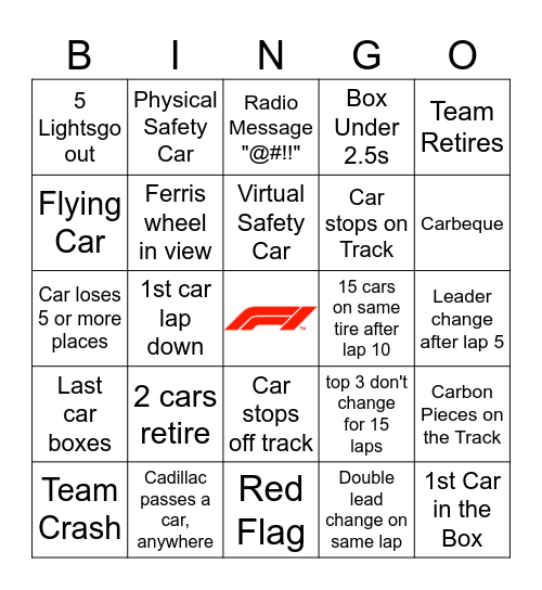 British GP 2026 Bingo Card