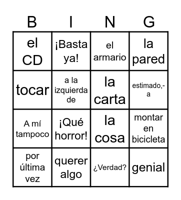 Vamos Adelante 1 U4 Bingo Card