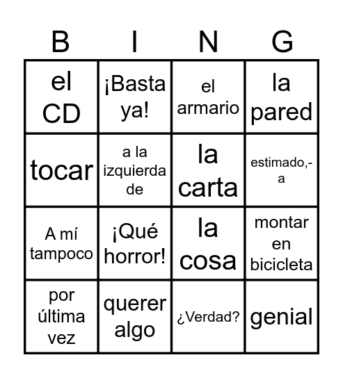 Vamos Adelante 1 U4 Bingo Card