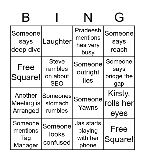 Meeting Bingo! Bingo Card