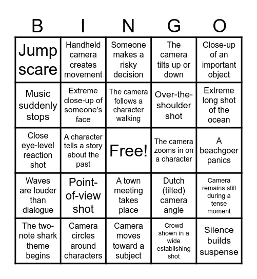 JAWS (1975) Bingo Card