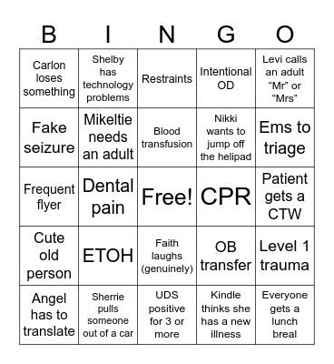 ER BINGO Card