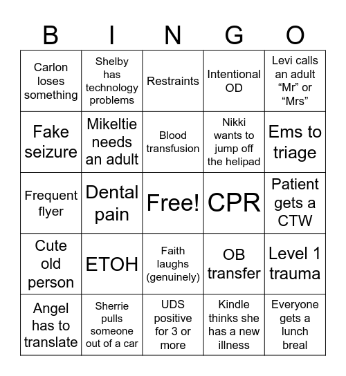 ER BINGO Card
