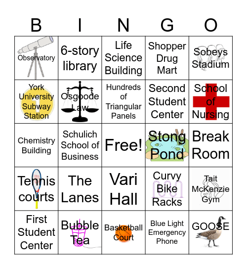 YORK SHAD BINGO Card