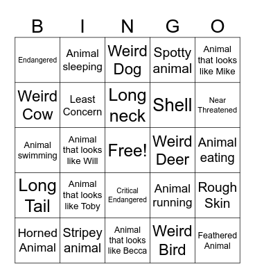 Zooingo! Bingo Card