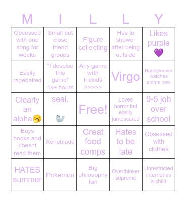 Milly's bingo! Bingo Card