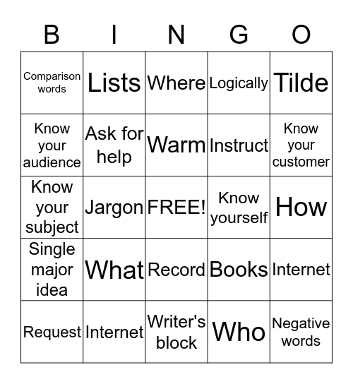 Business Writing BINGO Card