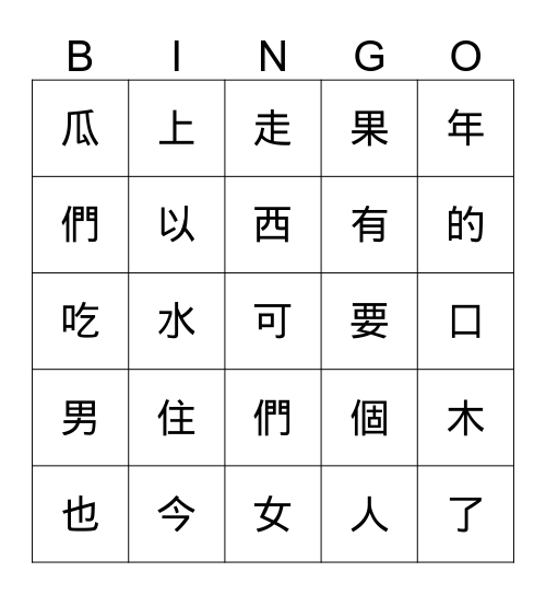 Vocabulaires  1 - 3 Bingo Card