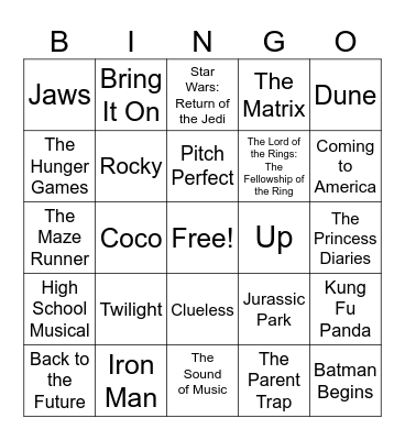 Movies Bingo Card