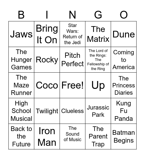 Movies Bingo Card