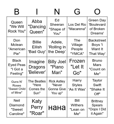 MUSIC! MUSIC! MUSIC! Bingo Card