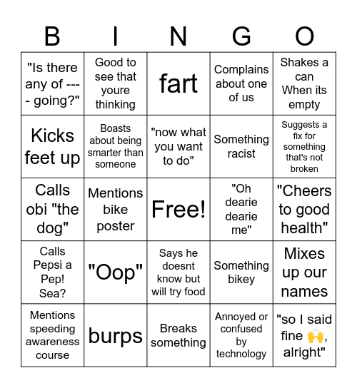 Dad Bingo Card