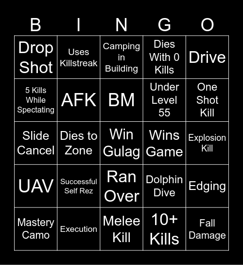 Warzone Bingo Card
