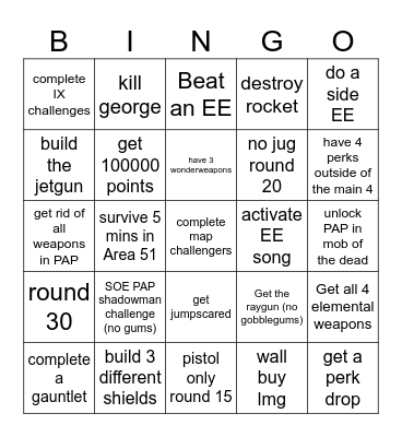 Zombies Bingo Card