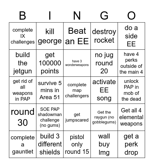 Zombies Bingo Card