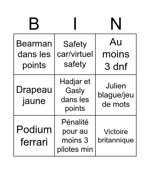 Untitled Bingo Card