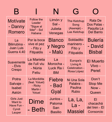 Bingo Musical Ravalero Bingo Card