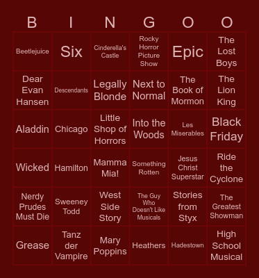 Musicals I Know Bingo Card