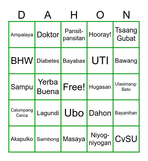 DAHON-DAHAN BINGO! Bingo Card